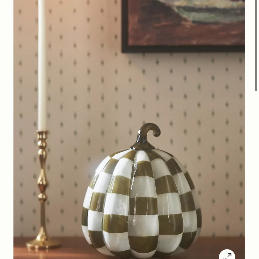 Anthropologie Checkered Pumpkin Decor - Green and White